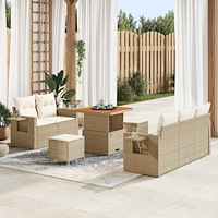 vidaXL 8-delat trädgårdsoffaset med kuddar Beige Poly Rattan Akacia, vidaXL 3-delat trädgårdsdining-set med kuddar Beige Poly R...
