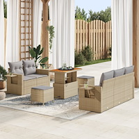 vidaXL 8-delars trädgårdsoffaset med kuddar Beige Poly Rottning Akacia, vidaXL 3-delars trädgårdsdining set med kuddar Beige Po...