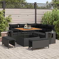 vidaXL 8-delars trädgårdsoffset med kuddar svart poly rattan akacia, vidaXL 3-delars trädgårdsdining-set med kuddar svart poly...