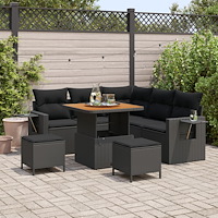 vidaXL 8-delad trädgårdsoffset med kuddar svart poly rattan akacia, vidaXL 3-delad trädgårdsdining-set med kuddar svart poly ra...
