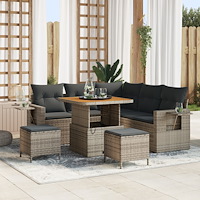vidaXL 8 Delars Trädgårdsoffset med Kuddar Grå Poly Rattan Akacia, vidaXL 3 Delars Trädgårdsdining-set med Kuddar Grå Poly Ratt...