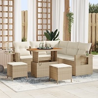 vidaXL 8-delars Trädgårdssoff-set med kuddar beige poly rattan akacia, vidaXL 3-delars Trädgårdsmatsal set med kuddar beige pol...