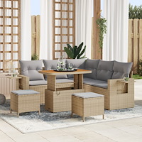 vidaXL 8-delat trädgårdssoffor med kuddar Beige Poly Rattan Akacia, vidaXL 3-delat trädgårds matbordset med kuddar Beige Poly R...