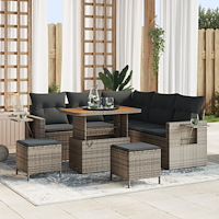 vidaXL 8-delad trädgårdsoffasett med kuddar grå poly-rattan akacia, vidaXL 3-delad trädgårdsmatgrupp med kuddar grå poly-rattan...