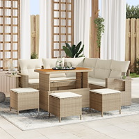 vidaXL 9-bitars trädgårdsoff set med kuddar Beige Polyrotting Akacia, vidaXL 4-bitars trädgårdsdining set med kuddar Beige Poly...
