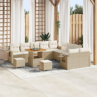 vidaXL 13-delad trädgårdsoffaset med kuddar beige poly rattan akacia, vidaXL 3-delad trädgårdsmatsats med kuddar beige poly rat...