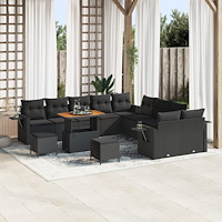 vidaXL 13-delars trädgårdsoffset med kuddar - Svart poly rattan acacia, vidaXL 3-delars trädgårdsdining set med kuddar - Svart...