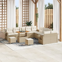 vidaXL 13-delar trädgårdsoffaset med kuddar beige poly rattan akacia, vidaXL 3-delar trädgårdsmatsats med kuddar beige poly rat...