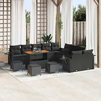 vidaXL 14-delat trädgårdsoffaset med kuddar Svart Poly Rattan Akacia, vidaXL 4-delat trädgårdsdining-set med kuddar Svart Poly...