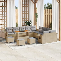 vidaXL 14-delars trädgårdsoffa set med kuddar beige polyrotting akacia, vidaXL 4-delars trädgårds matbord set med kuddar beige...