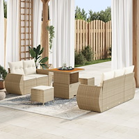 vidaXL 8-delars trädgårdsoffasett med kuddar beige polyrotting akacia, vidaXL 3-delars trädgårdsdining-set med kuddar beige pol...