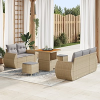 vidaXL 8 Dels Trädgårdsoffset med Kuddar Beige Poly Rotting Akacia, vidaXL 3 Dels Trädgårdsmatsalsset med Kuddar Beige Poly Rot...