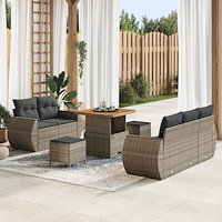 vidaXL 8-delad trädgårdsofa set med kuddar grå poly rattan akacia, vidaXL 3-delat trädgårdsdining set med kuddar grå poly ratta...