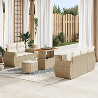 vidaXL 8-delad trädgårdsoffset med kuddar beige poly rotting akacia, vidaXL 3-delad trädgårds matbordset med kuddar beige poly...