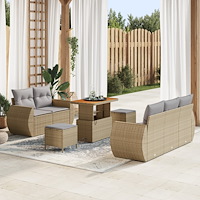 vidaXL 8-delad trädgårdsoffagrupp med kuddar Beige Poly Rattan Akacia, vidaXL 3-delad trädgårdsdining-set med kuddar Beige Poly...