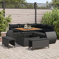 vidaXL 8-delat trädgårdsofa-set med kuddar svart poly rattan akacia, vidaXL 3-delat trädgårds matsats med kuddar svart poly rat...