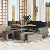 vidaXL 8-delat trädgårdsofaset med kuddar Grå Poly Rattan Akacia, vidaXL 3-delat trädgårds matset med kuddar Grå Poly Rattan Ak...