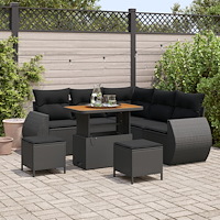 vidaXL 8-delars Trädgårdsoff set med kuddar Svart Poly Rattan Akacia, vidaXL 3-delars Trädgårds matbord set med kuddar Svart Po...