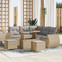 vidaXL 8-delat Trädgårdsoffset med kuddar Beige Poly-rotting Akacia, vidaXL 3-delat Trädgårsmatbord med kuddar Beige Poly-rotti...