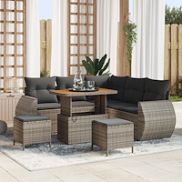 vidaXL 8-delars trädgårdssoffset med kuddar Grå Poly Rattan Akacia, vidaXL 3-delars trädgårdsmatset med kuddar Grå Poly Rattan...