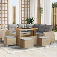 vidaXL 9-delat Trädgårdsoff set med Dynor Beige Poly Rattan Akacia, vidaXL 4-delat Trädgårdsdining set med Dynor Beige Poly Rat...