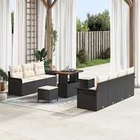 vidaXL 10-delat trädgårdsooffset med kuddar svart poly rattan akacia, vidaXL 2-sits trädgårdsoffa med kuddar svart poly rattan,...