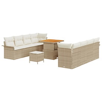 vidaXL 11 Delars Trädgårdsoff set med Kuddar Beige Poly Rottning Akacia