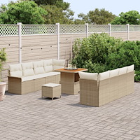 vidaXL 11 Delars Trädgårdsoff set med Kuddar Beige Poly Rottning Akacia