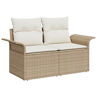 vidaXL 11 Delars Trädgårdsoff set med Kuddar Beige Poly Rottning Akacia