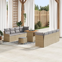 vidaXL 11-delad trädgårdsoffset med kuddar Beige Poly Rottning Akacia, vidaXL 2-sits trädgårdsoffa med kuddar Beige Poly Rottni...