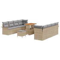 vidaXL 11 Delars Trädgårdsoffset Med Dynor Beige Poly Rattan Akacia