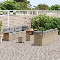 vidaXL 11 Delars Trädgårdsoffset Med Dynor Beige Poly Rattan Akacia