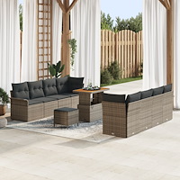 vidaXL 11-delad trädgårdsoffaset med kuddar i grå poly rattan akacia, vidaXL 2-sits trädgårdsoffa med kuddar i grå poly rattan,...