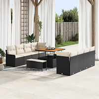 vidaXL 11-delad trädgårdsoffset med kuddar Svart Poly Rattan Akacia, vidaXL 2-sits trädgårdsoffa med kuddar Svart Poly Rattan,...