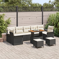 vidaXL 10-delars trädgårdsoffset med kuddar svart poly rattan akacia, vidaXL 2-sits trädgårdsoffa med kuddar svart poly rattan,...
