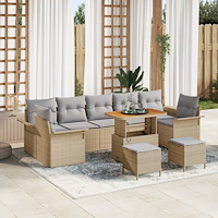 vidaXL 10-delars trädgårdsoffaset med kuddar beige poly rattan akacia, vidaXL 2-sits trädgårdsoffa med kuddar beige poly rattan...