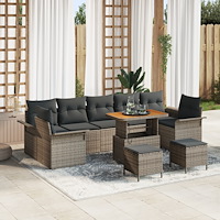 vidaXL 10-delars trädgårdsoffa med kuddar Grå Poly Rattan Akacia, vidaXL 2-sits trädgårdsoffa med kuddar Grå Poly Rattan, vidaX...