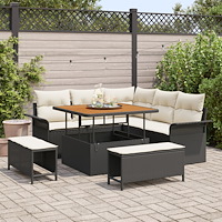 vidaXL 8-delat trädgårdsoffaset med kuddar svart poly rattan akacia, vidaXL 2-sits trädgårdsoffa med kuddar svart poly rattan,...