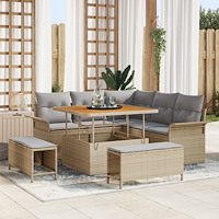 vidaXL 8-delars trädgårdssoffa med kuddar i beige poly rotting akacia, vidaXL 2-sits trädgårdssoffa med kuddar i beige poly rot...