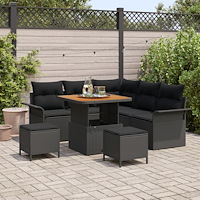 vidaXL 8-delat trädgårdsoffaset med kuddar Svart Poly Rattan Akacia, vidaXL 2-sits trädgårdsoffa med kuddar Svart Poly Rattan,...