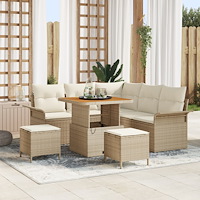vidaXL 8-delat trädgårdsoffasett med kuddar beige poly rotting akacia, vidaXL 2-sits trädgårdsoffa med kuddar beige poly rottin...