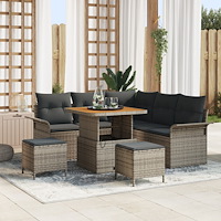 vidaXL 8-delat trädgårdsoffset med kuddar grå poly rattan akacia, vidaXL 2-sits trädgårdsoffa med kuddar grå poly rattan, vidaX...