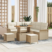 vidaXL 8-delars trädgårdssoffing med kuddar Beige Poly Rattan Akacia, vidaXL 2-sits trädgårdssoffa med kuddar Beige Poly Rattan...