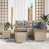 vidaXL 8-delat trädgårdsoff-set med kuddar beige poly rotting akacia
