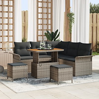 vidaXL 8 Delars Trädgårdsoff Set med Dynor Grå Poly Rattan Akacia, vidaXL 2-Sits Trädgårdsoffa med Dynor Grå Poly Rattan, vidaX...