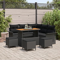 vidaXL 9-delat trädgårdsoffas med kuddar svart poly rattan akacia, vidaXL 2-sits trädgårdsoffa med kuddar svart poly rattan, vi...