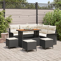 vidaXL 9-delad trädgårdsoffapark med kuddar svart poly rattan akacia, vidaXL 2-sits trädgårdsoffa med kuddar svart poly rattan,...