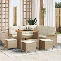 vidaXL 9-delars trädgårdsoffaset med kuddar beige poly rotting akacia, vidaXL 2-sits trädgårdsoffa med kuddar beige poly rottin...