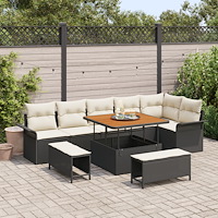 vidaXL 9-delars trädgårdsoffaset med kuddar svart poly rattan akacia, vidaXL 2-sits trädgårdsoffa med kuddar svart poly rattan,...