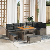 vidaXL 9-delat trädgårdsoffset med kuddar Grå Poly Rattan Akacia, vidaXL 2-sits trädgårdsoffa med kuddar Grå Poly Rattan, vidaX...